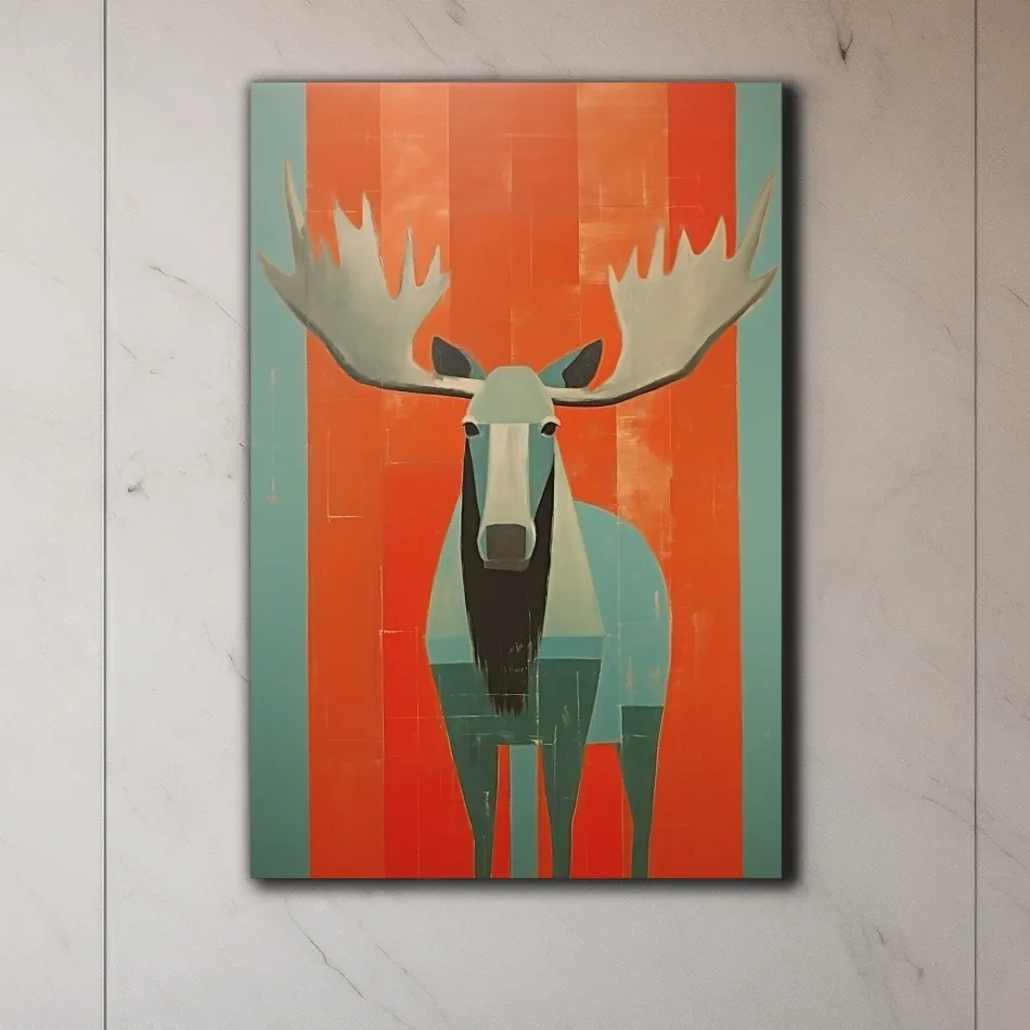 Mid Century Modern Rustic Moose Portrait Painting -  Wildlife Wall Art