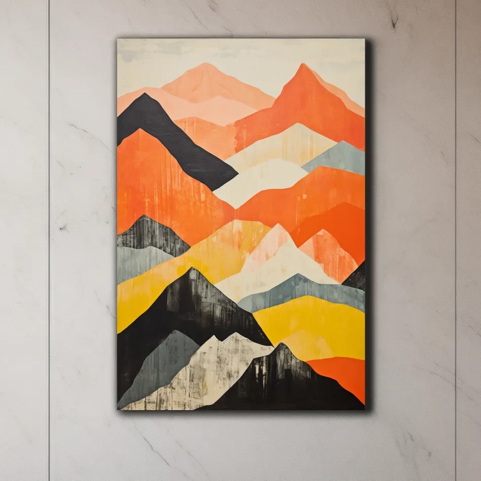 Textured pattern painting of mountain shapes