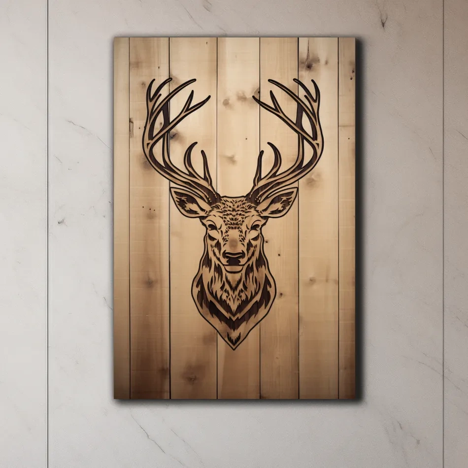 Rustic Stag Head Woodburn Illustration - Cabin Lodge Wildlife Wall Art