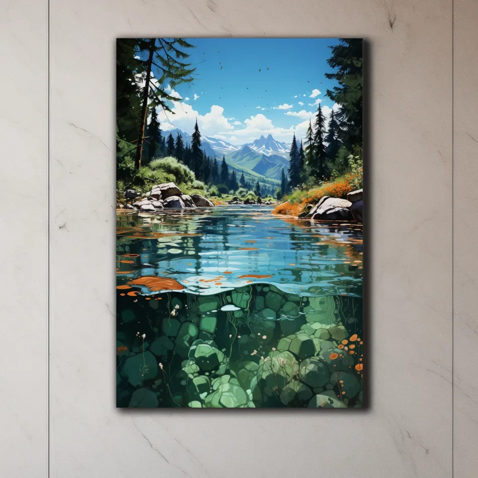 Illustration art of an alpine stream in summer