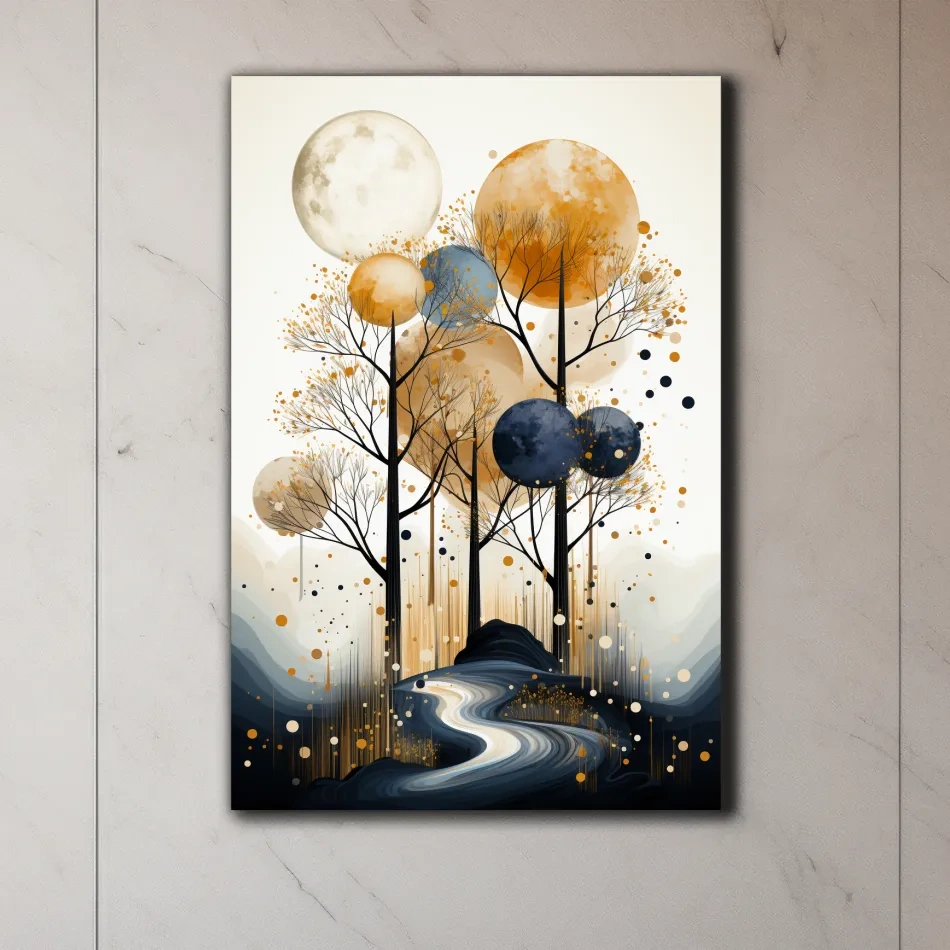 Chic boho style art of surreal trees