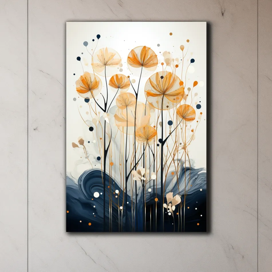 Abstract Golden Wildflower Ink Wash - Botanical Boho Wall Art