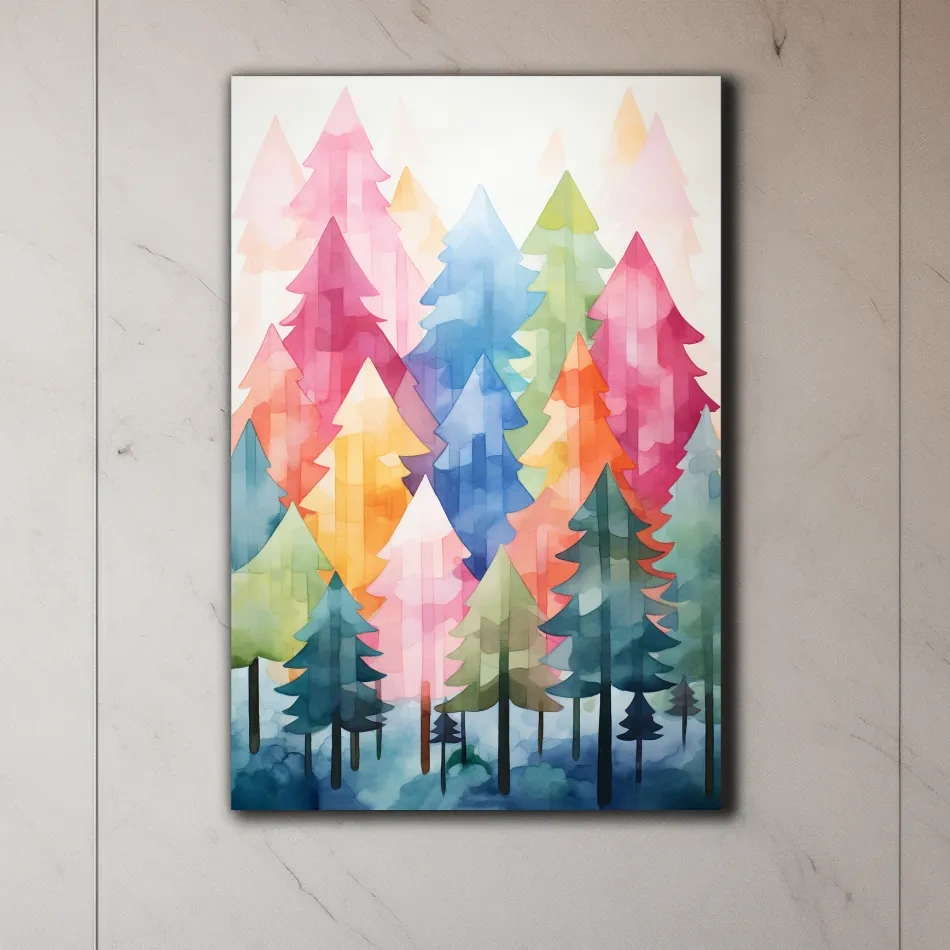 Watercolour painting art, a colorful dreamy forest