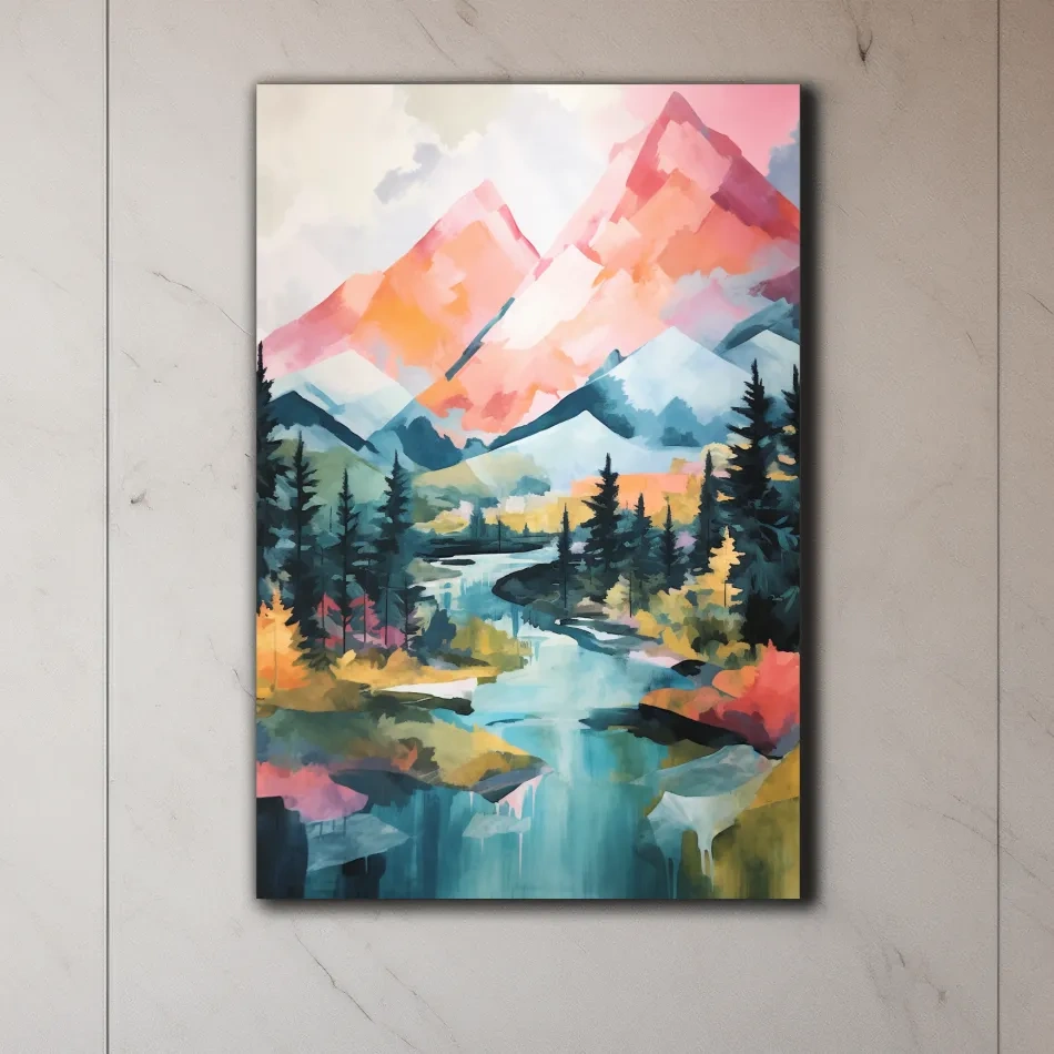 Colourful mountain painting artwork