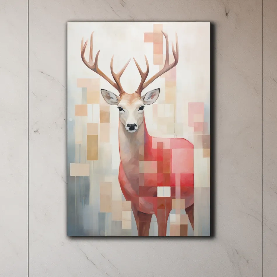 Abstract painting of a deer with geometric shapes