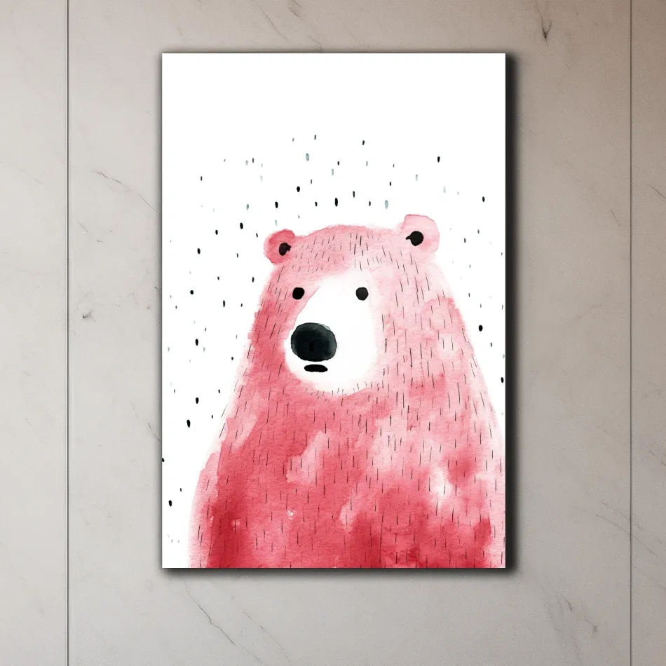 Quirky art, minimal watercolor painting of a bear