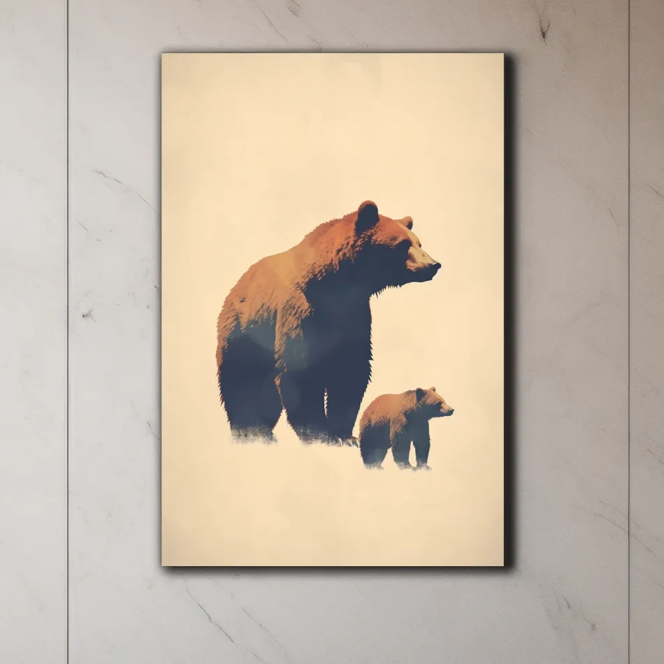 Minimal illustration of a momma bear and her cub
