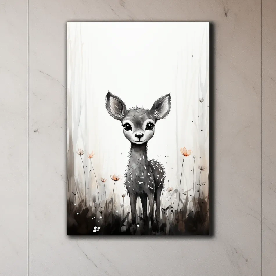 Cute Deer Fawn Watercolor Illustration - Whimsical Woodland Nursery Wall Art