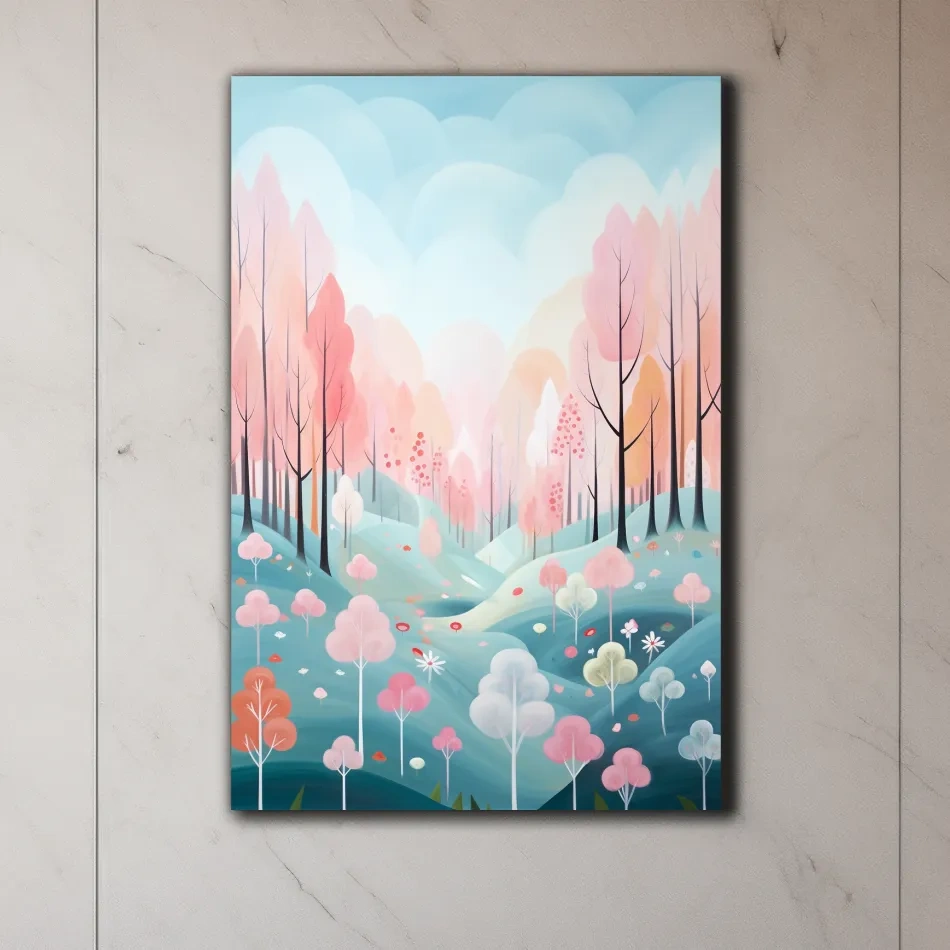 Pastel painting of a colorful dreamy forest