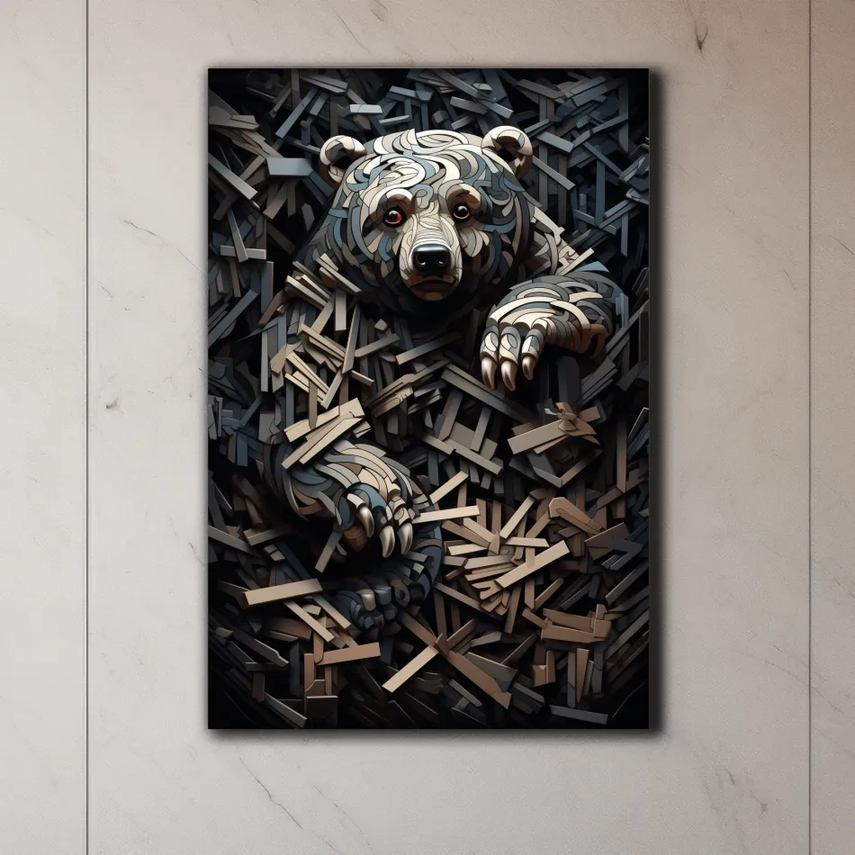 MC Escher style deconstructed hidden bear art
