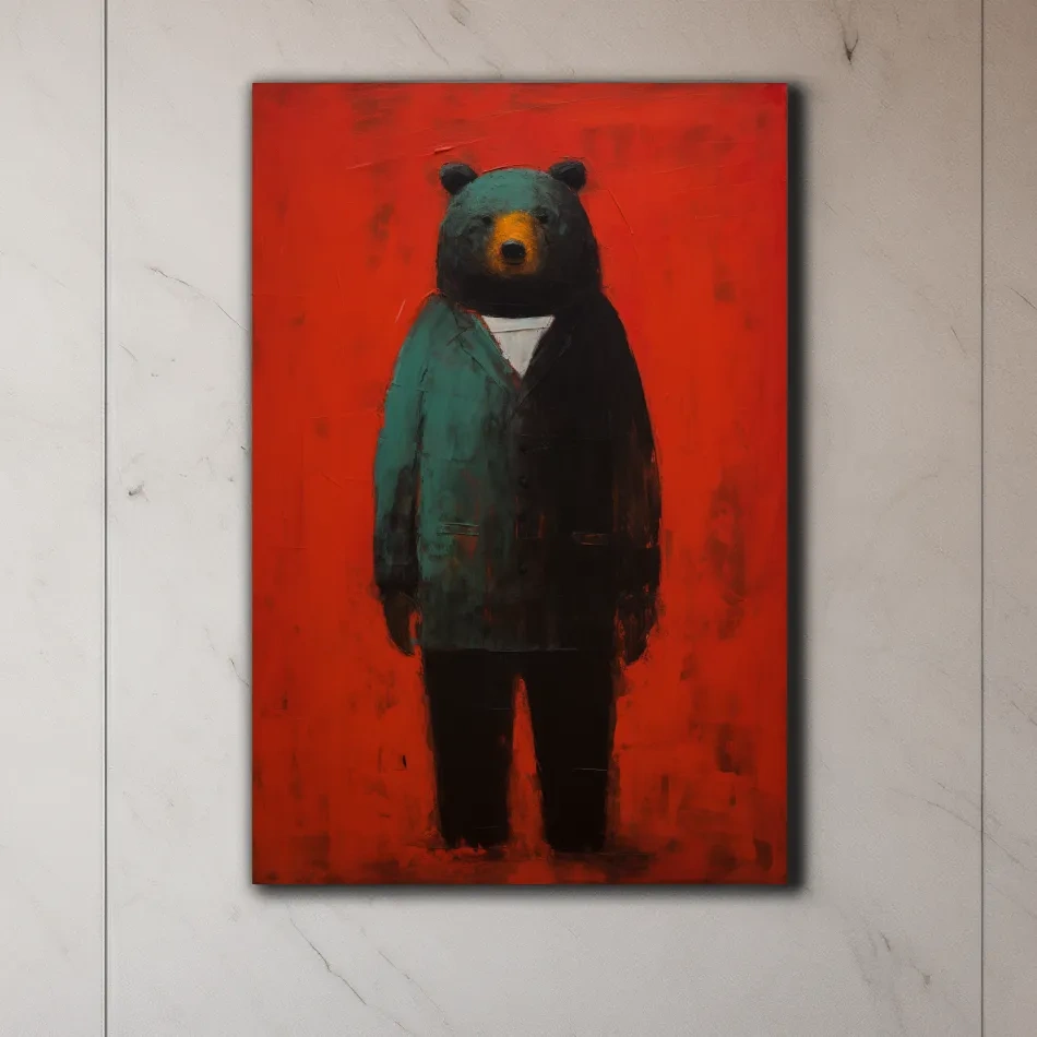 Bear wearing a suit, expressive textured painting