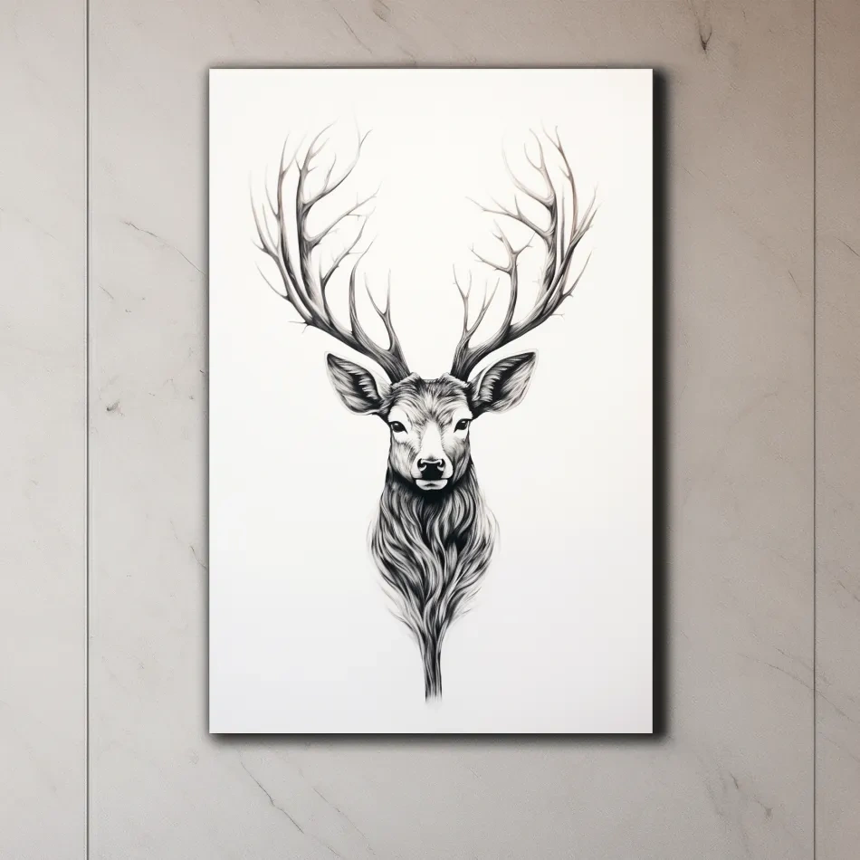 Minimal drawing of a deer head, tattoo art style