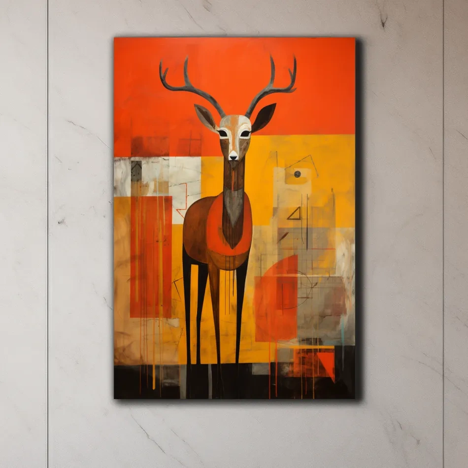 Rustic textured abstract painting of a deer