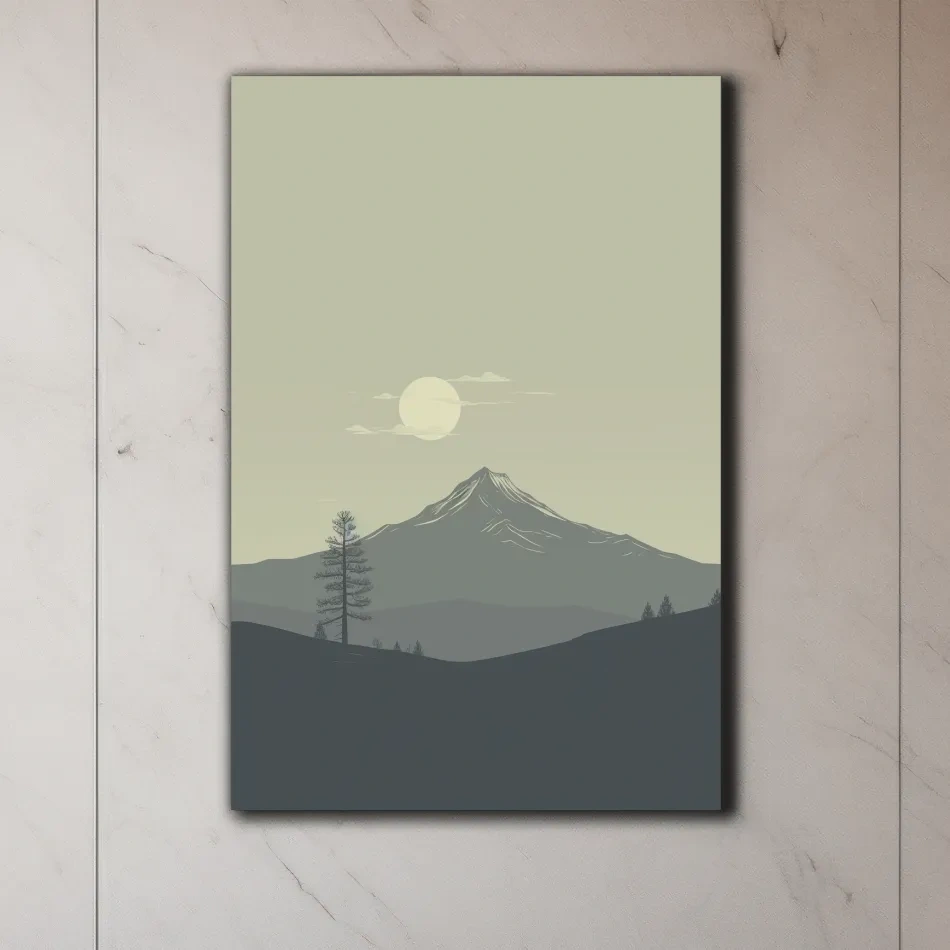 Minimal illustration mountain art, postcard style