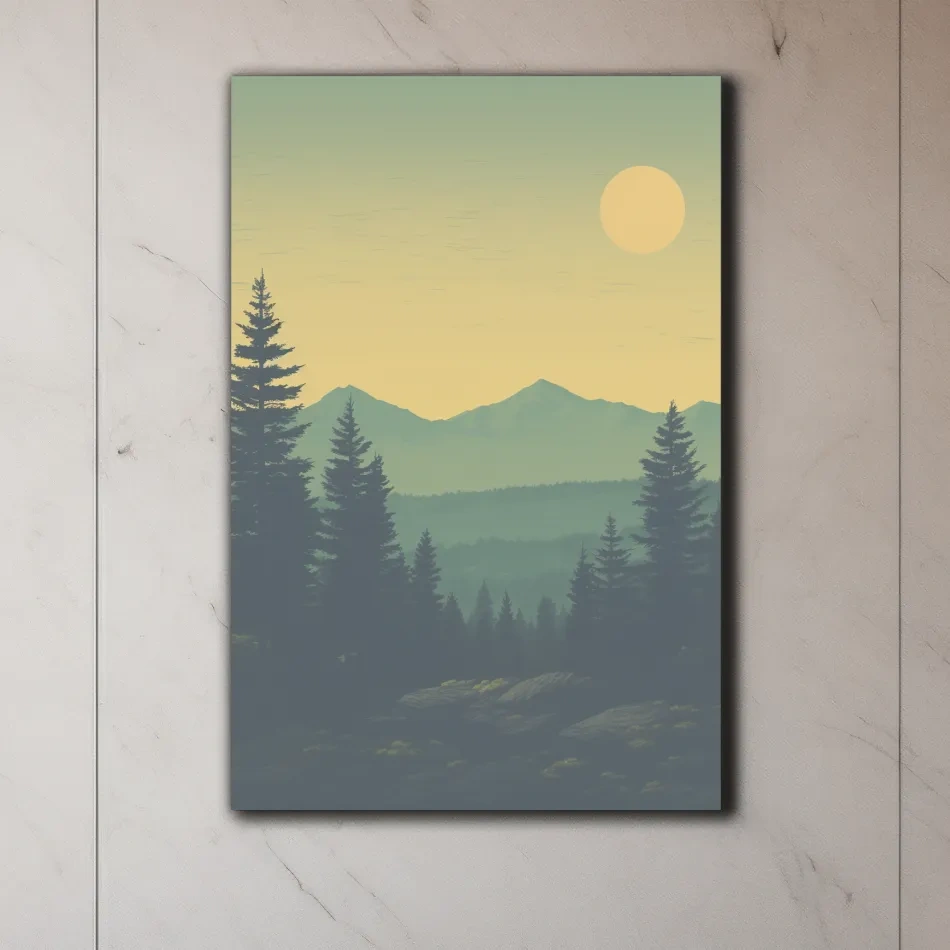 Sunset over the mountains, illustration postcard art