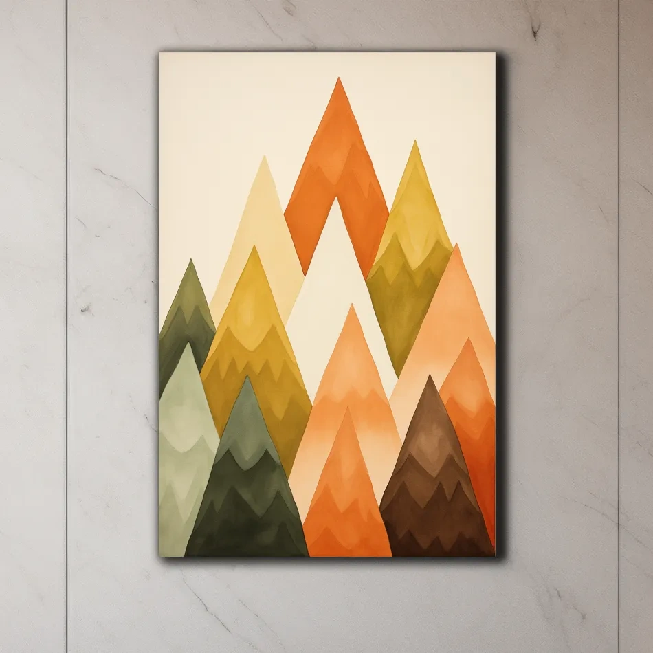Bohemian mountain art, geometric rustic triangles