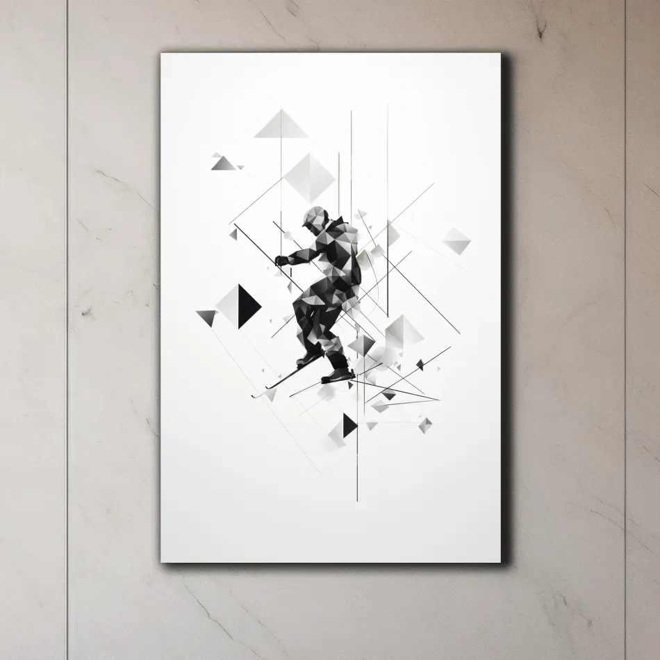 Abstract geometric painting of a skier