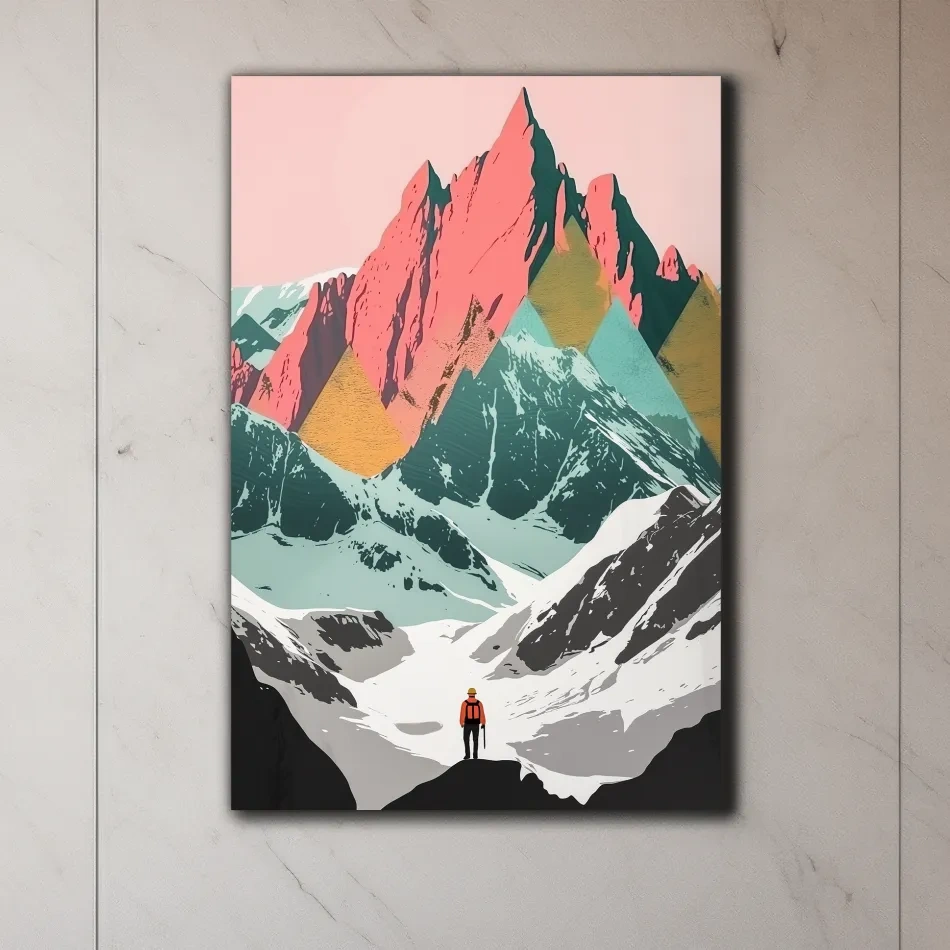 Simple flat colour 2d mountain art, colourful mountain ranges