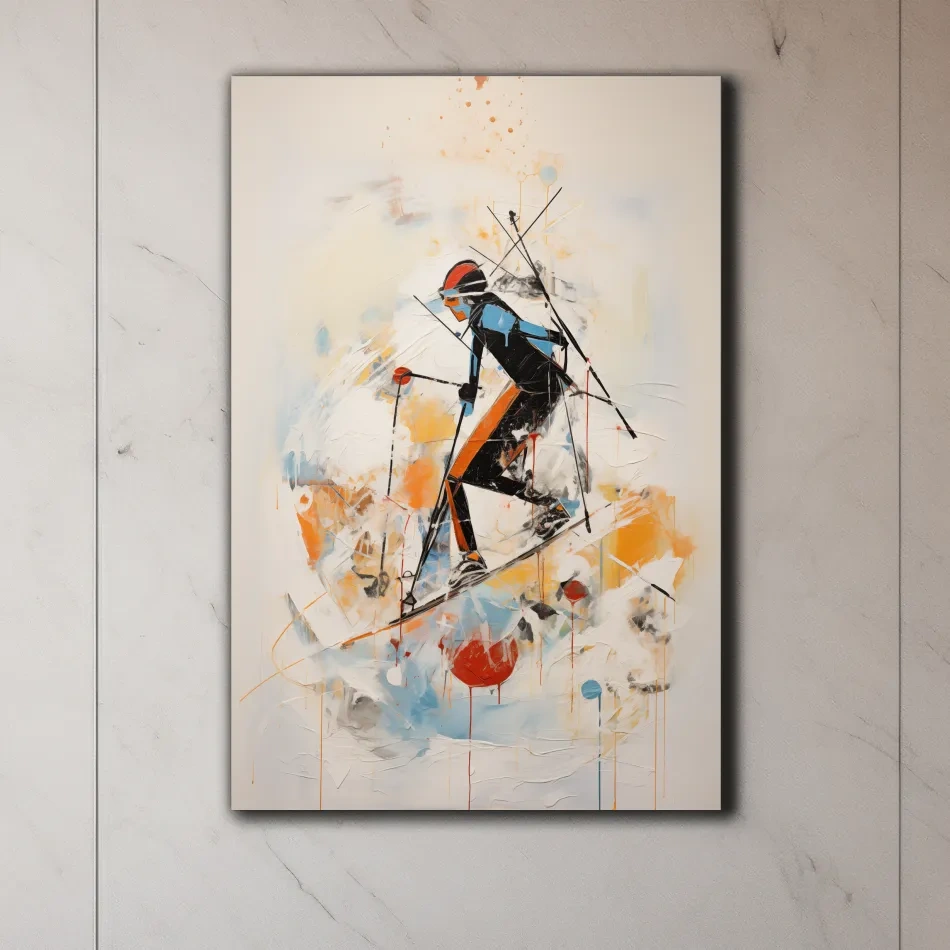 Abstract Ski Mountaineer Painting - Modern Winter Adventure Wall Art