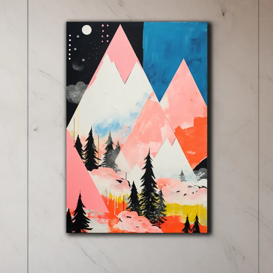 Simple geometric and abstract mountain painting