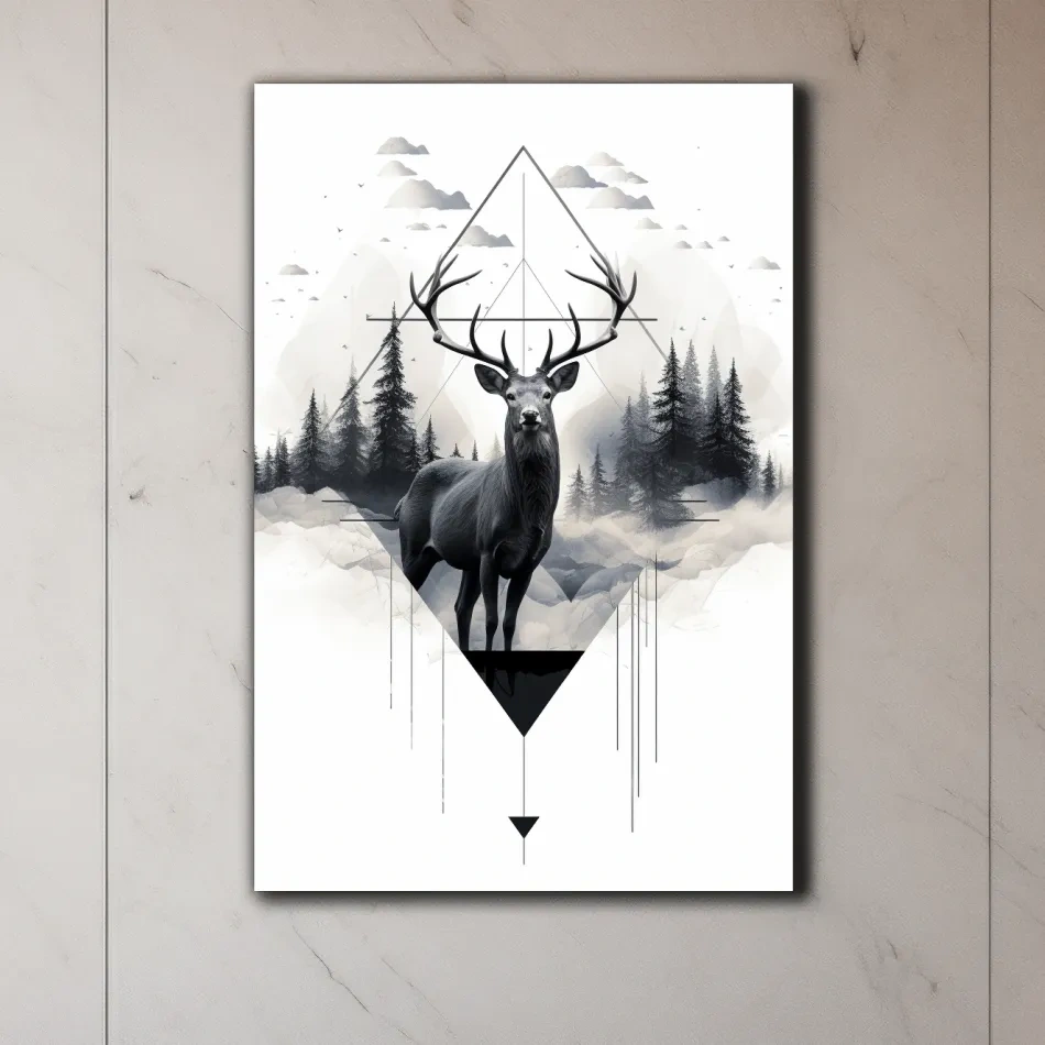 Tattoo inspired art, majestic deer in a misty forest