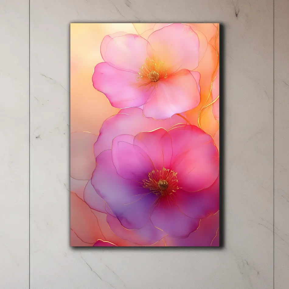 Watercolour painting wall art of poppy flowers