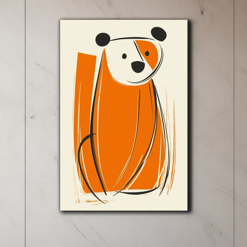 Minimalist Bear Caricature Illustration - Modern Nursery Wall Art