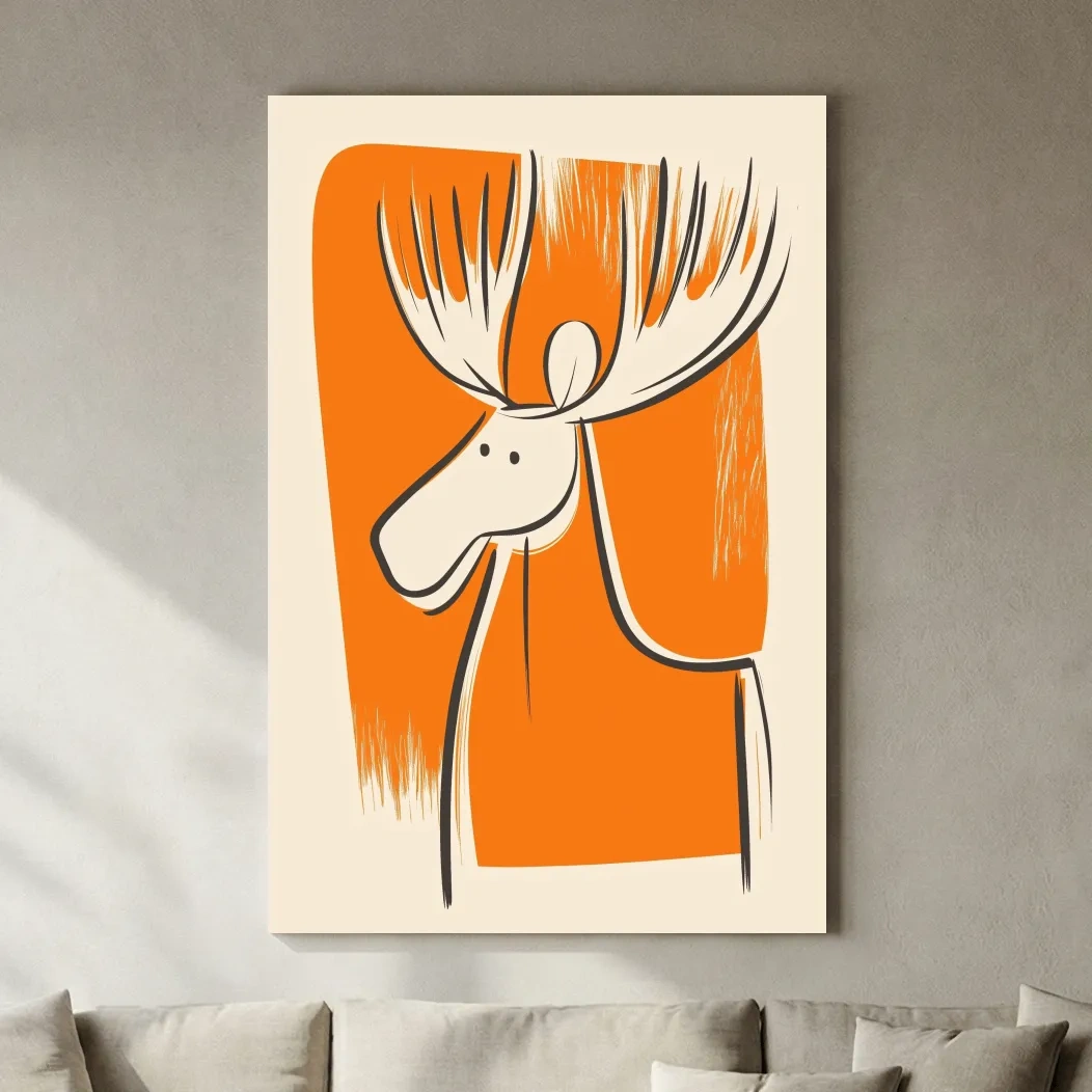 Minimalist Caricature Moose Illustration - Cartoon Wildlife Wall Art