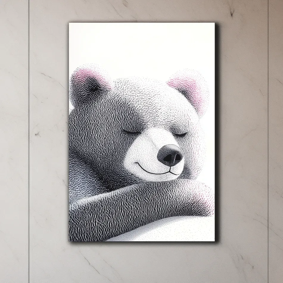 Cute Textured Teddy Bear Illustration - Minimalist Nursery Animal Wall Art