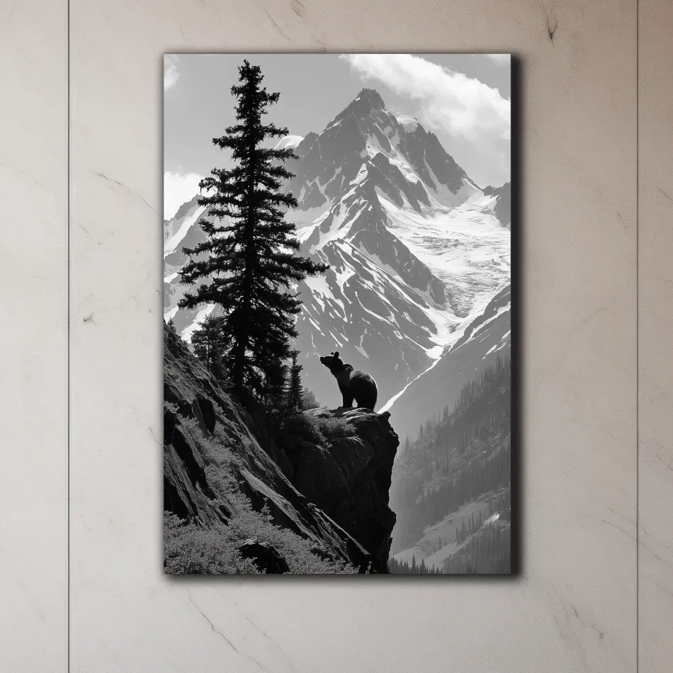 Grizzly bear on a cliff in the mountains, wildlife photography art