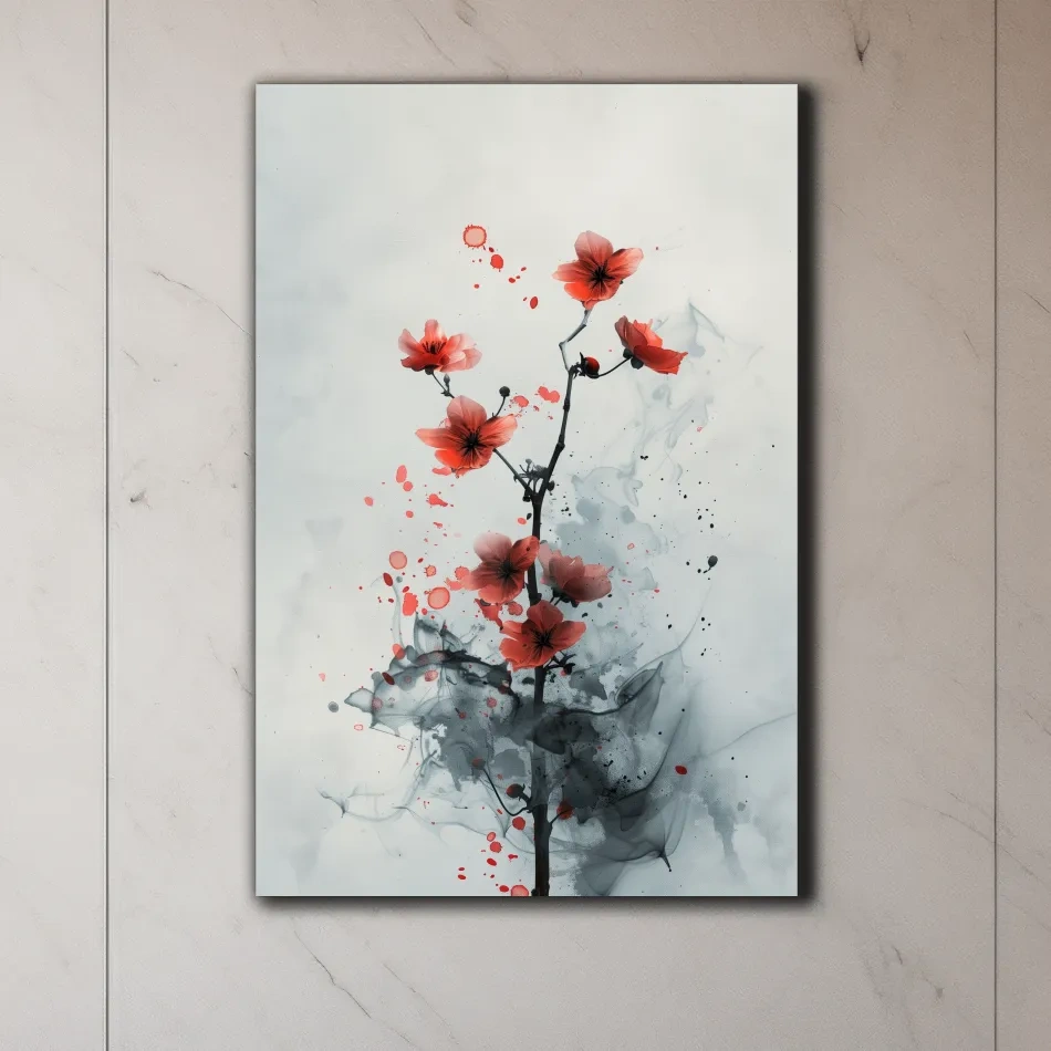 Abstract floral artwork painting, minimal flower wall art