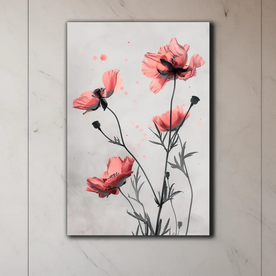 Poppy Flowers Watercolor Illustration - Minimalist Botanical Wall Art