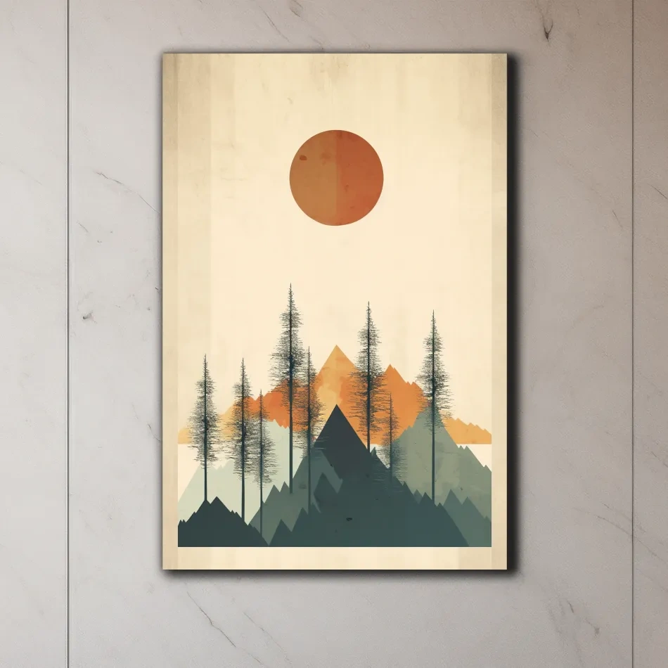 Minimal art of mountains and forest scenery