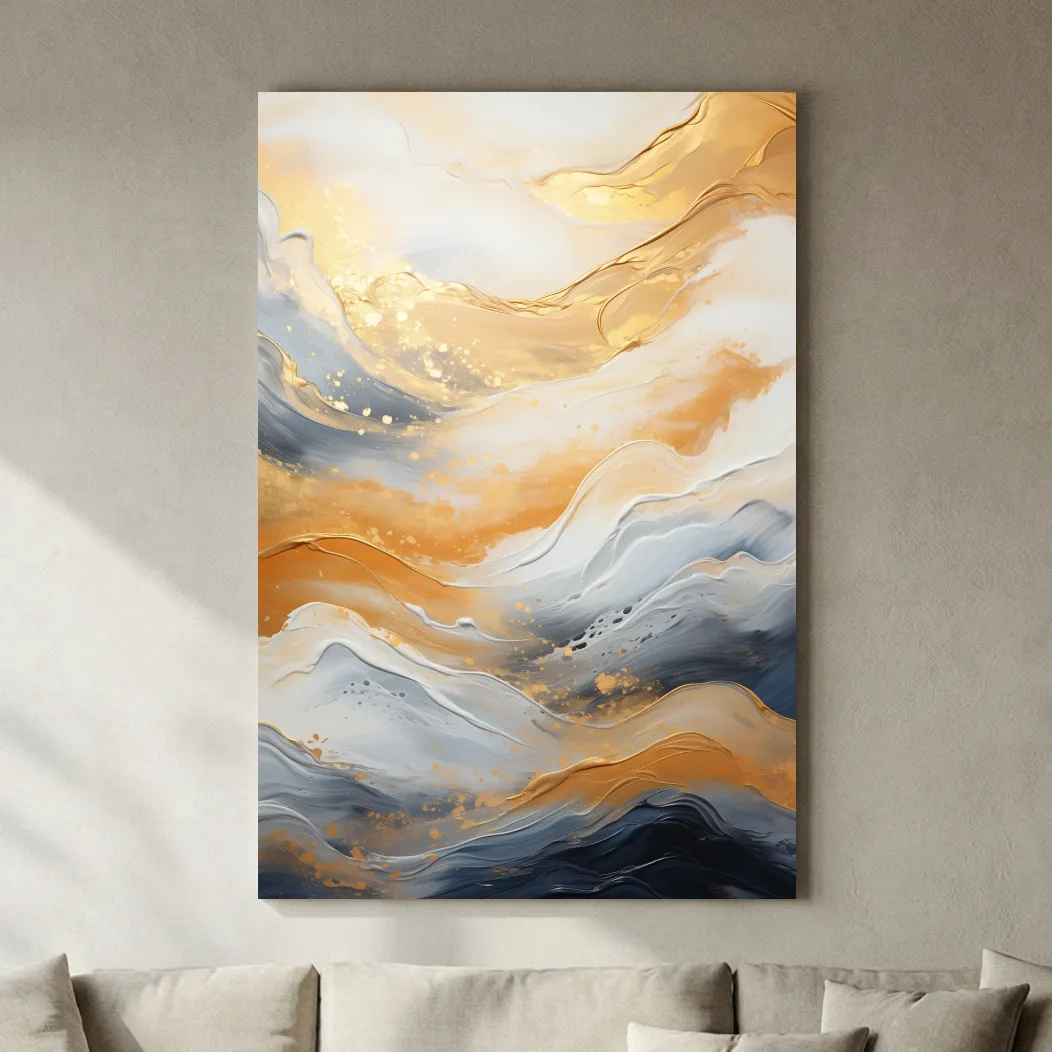 Gold White Marble Swirl Abstract - Modern Alcohol Ink Wall Art
