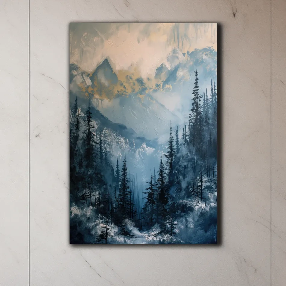 Abstract textured mountain and forest painting artwork