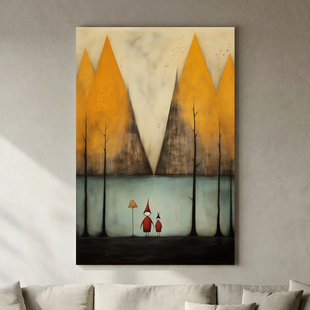 Whimsical Mountain Lake Scene Painting - Storybook Landscape Wall Art