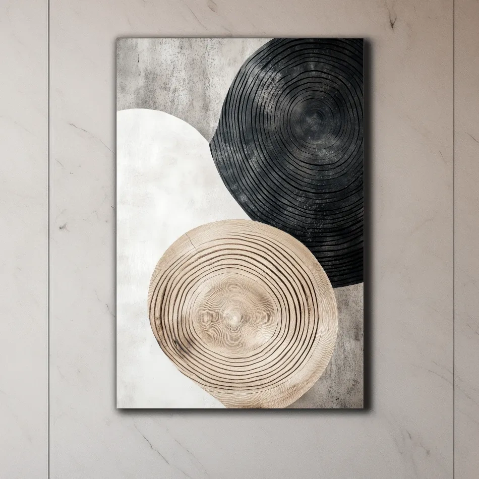 Concentric circle wood grain wall art, bohemian rustic style