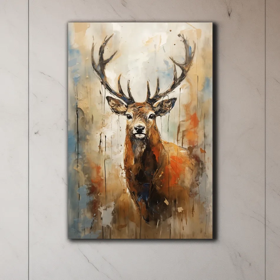 Deer buck painting, rustic impasto effect