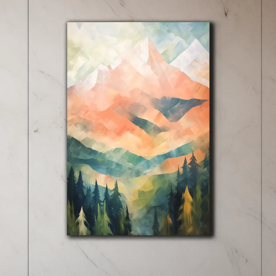Colourful impressionism painting of alpine mountains, vibrant layered brush strokes
