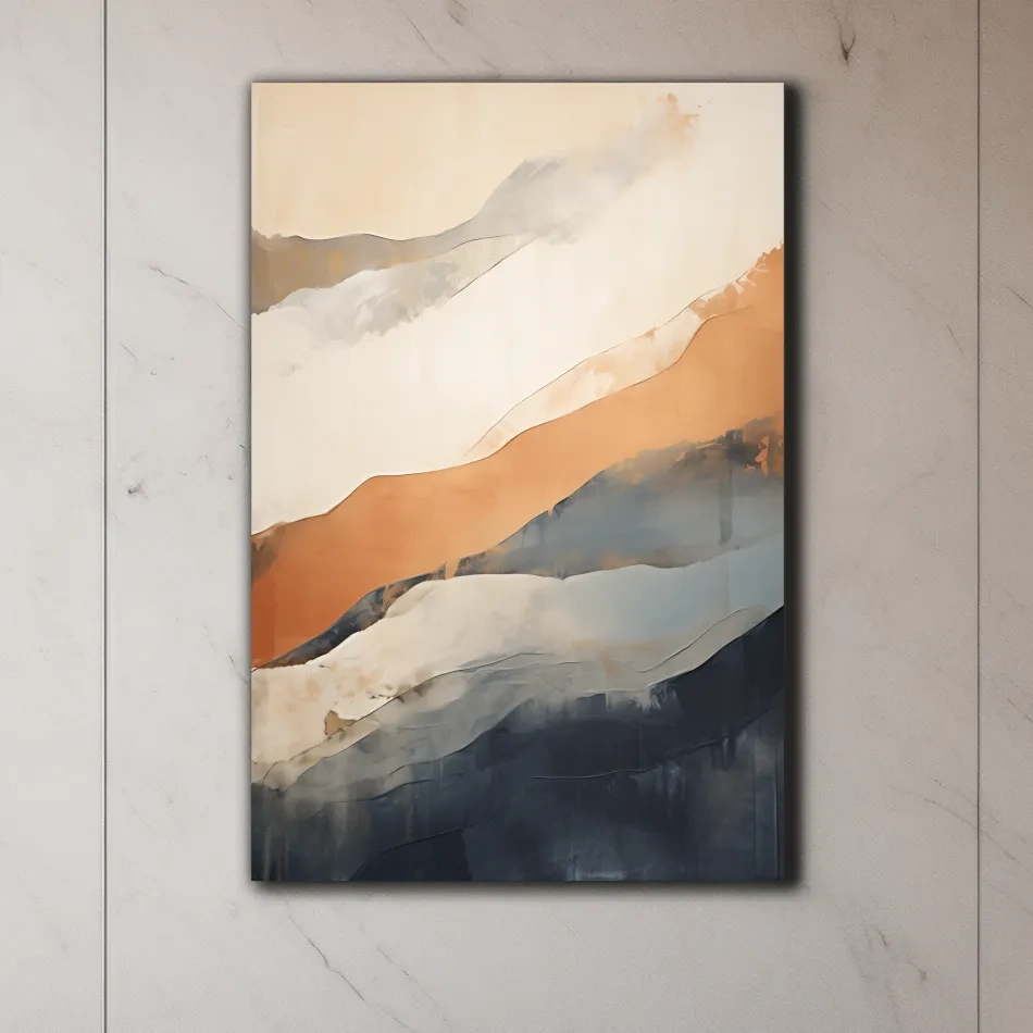 Abstract artwork painting, subtle mountain shapes
