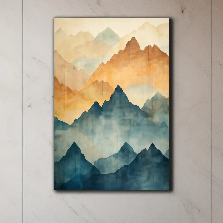 Foggy Layered Mountain Watercolor Landscape - Abstract Wall Art