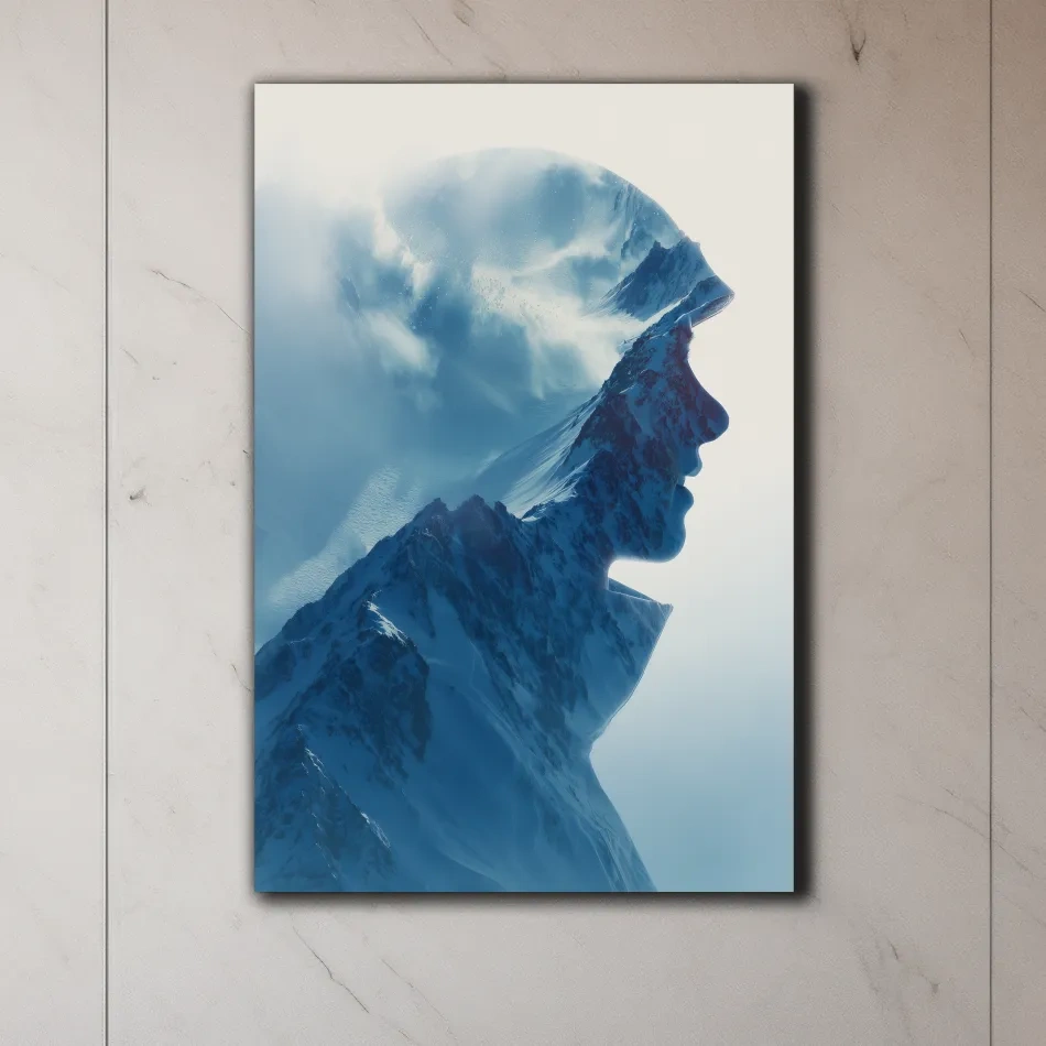 Double exposure skier and alpine mountain photography artwork
