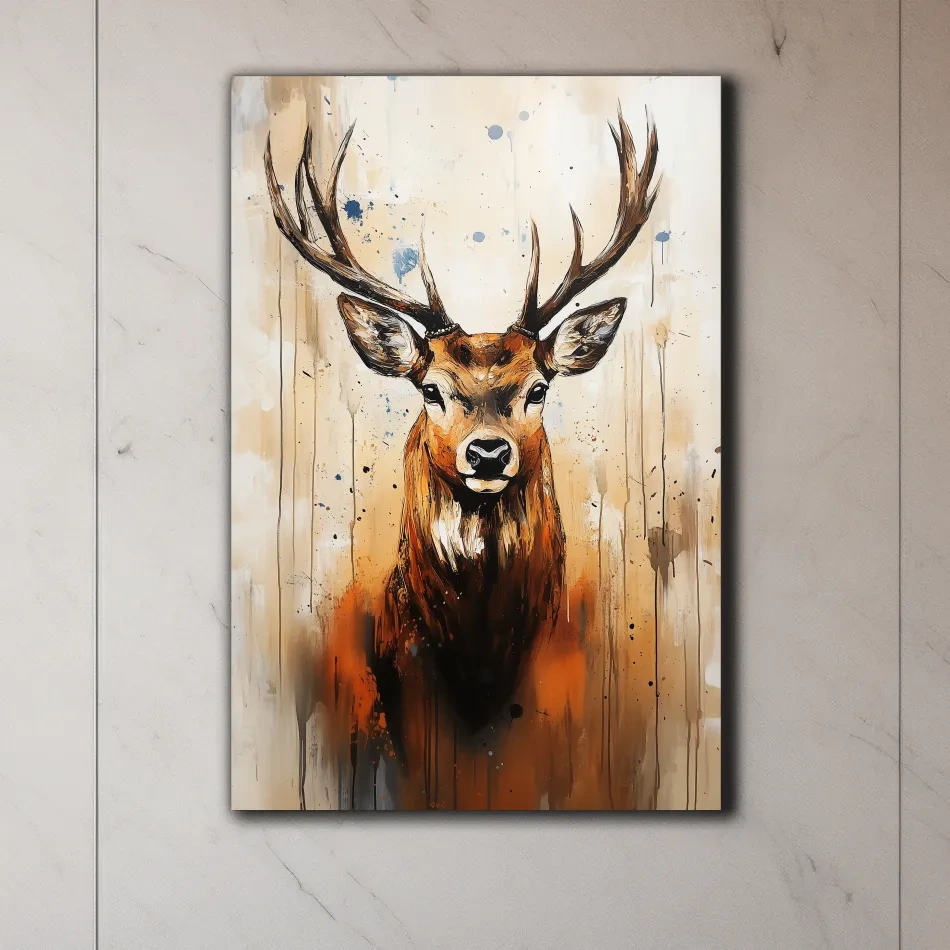 Impasto Style Deer Stag Portrait - Rustic Wildlife Wall Art