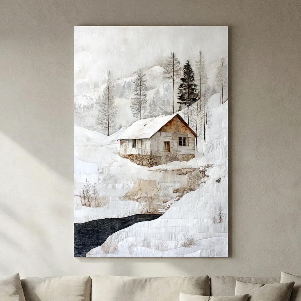 Snowy Mountain Cabin Painting - Winter Landscape Wall Art