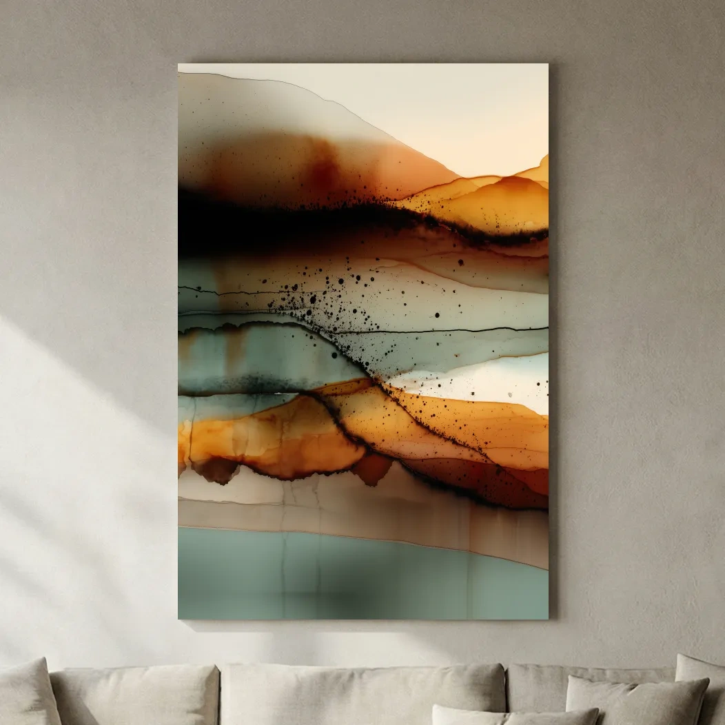 Earth Tone Ink Wash Mountain Landscape - Abstract Modern Wall Art
