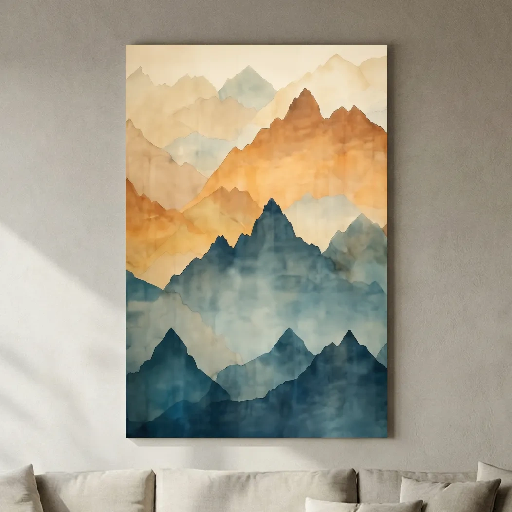 Foggy Layered Mountain Watercolor Landscape - Abstract Wall Art