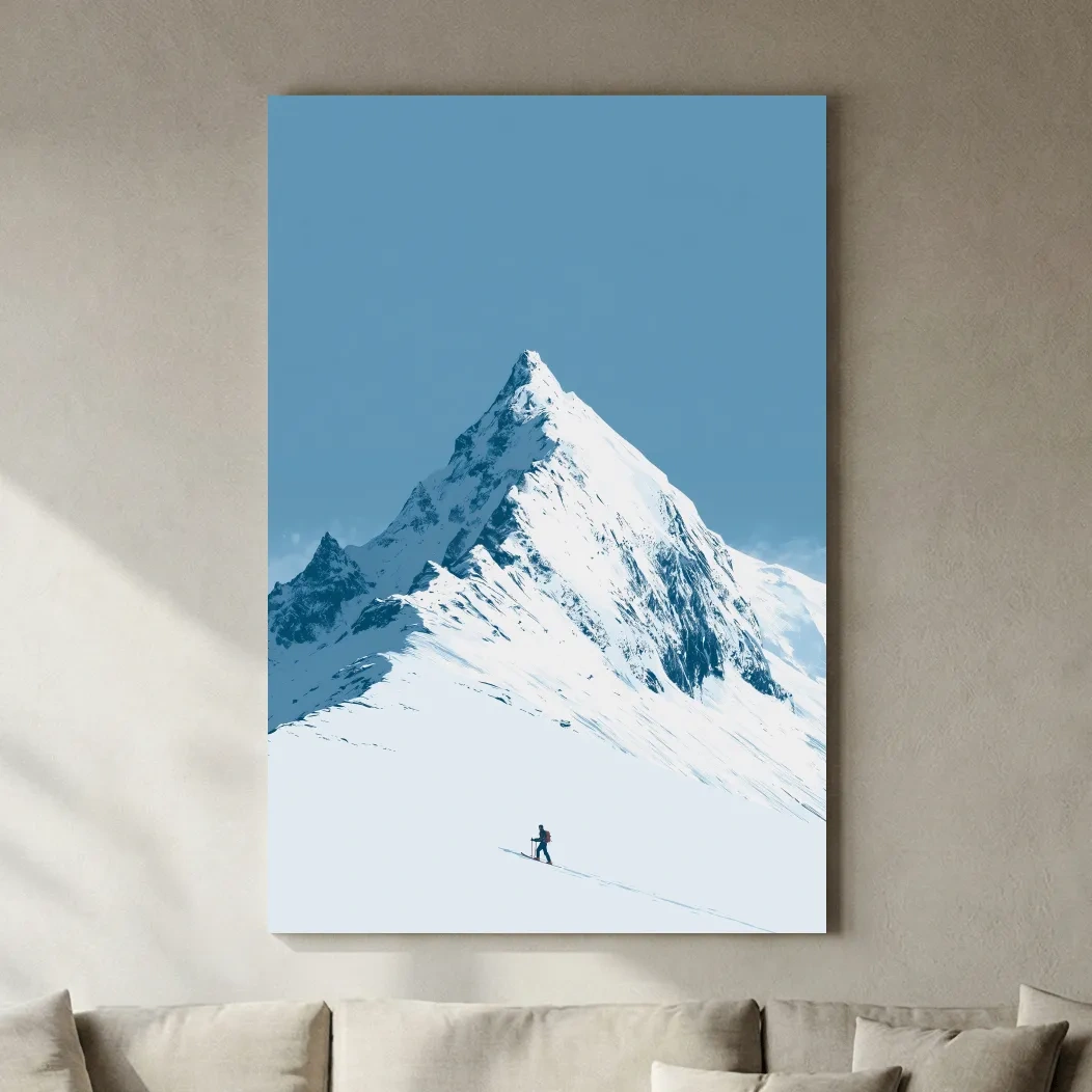 Snowy Alpine Peak Backcountry Skier - Minimalist Mountain Wall Art