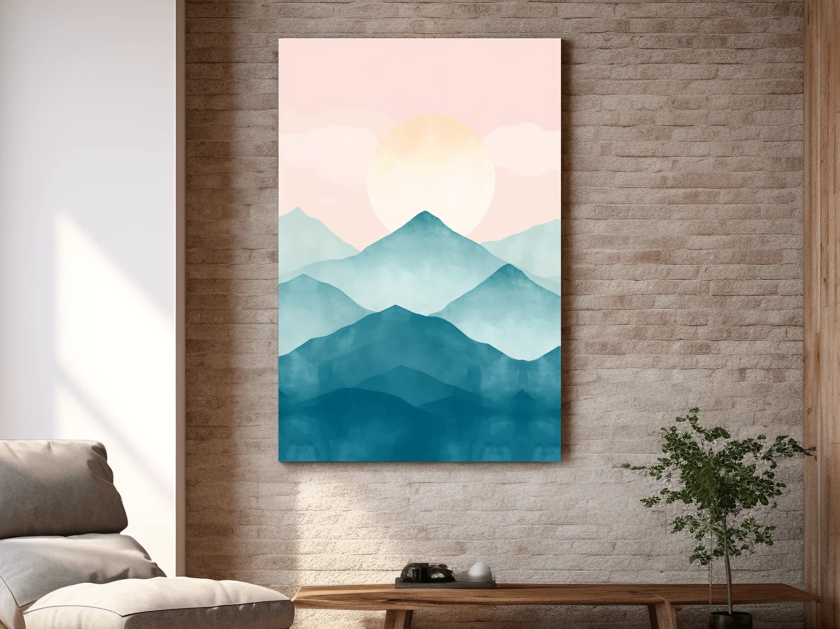 Pastel Watercolor Mountain Sunrise - Abstract Landscape Painting
