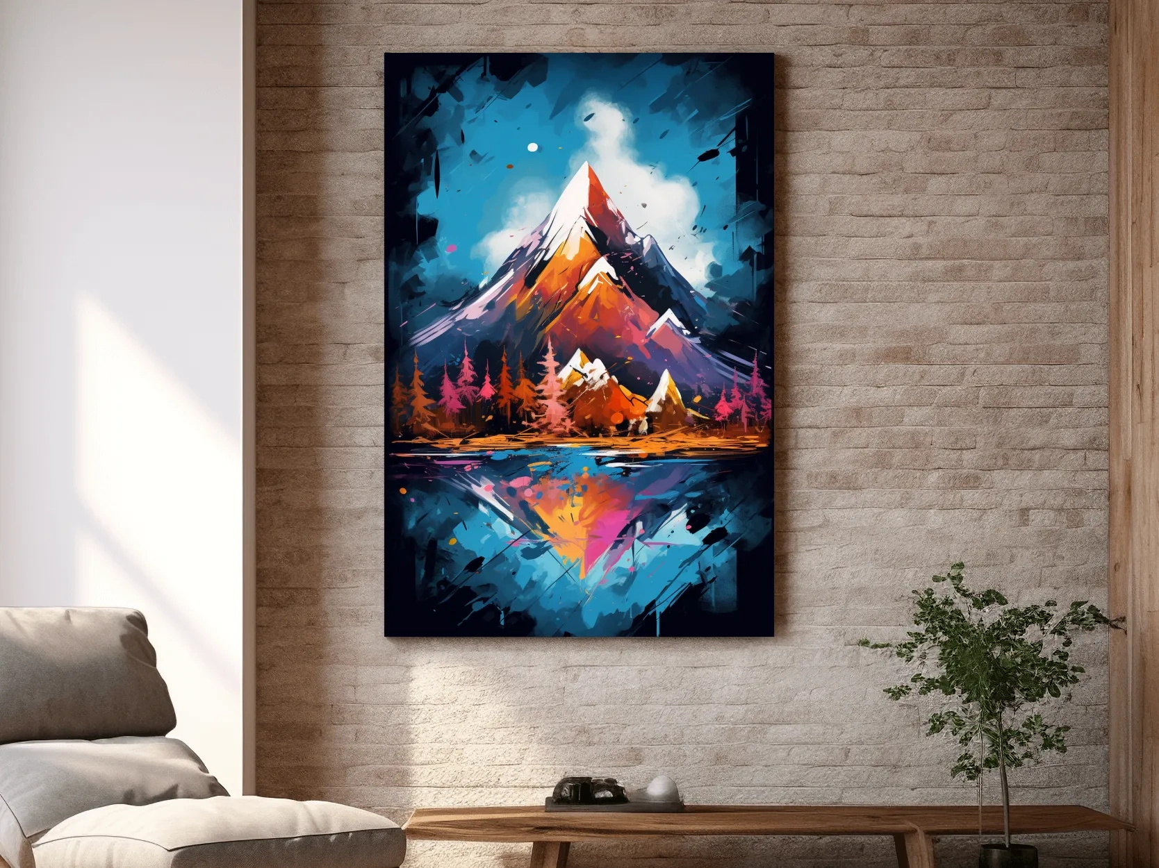 Abstract dynamic mountain painting