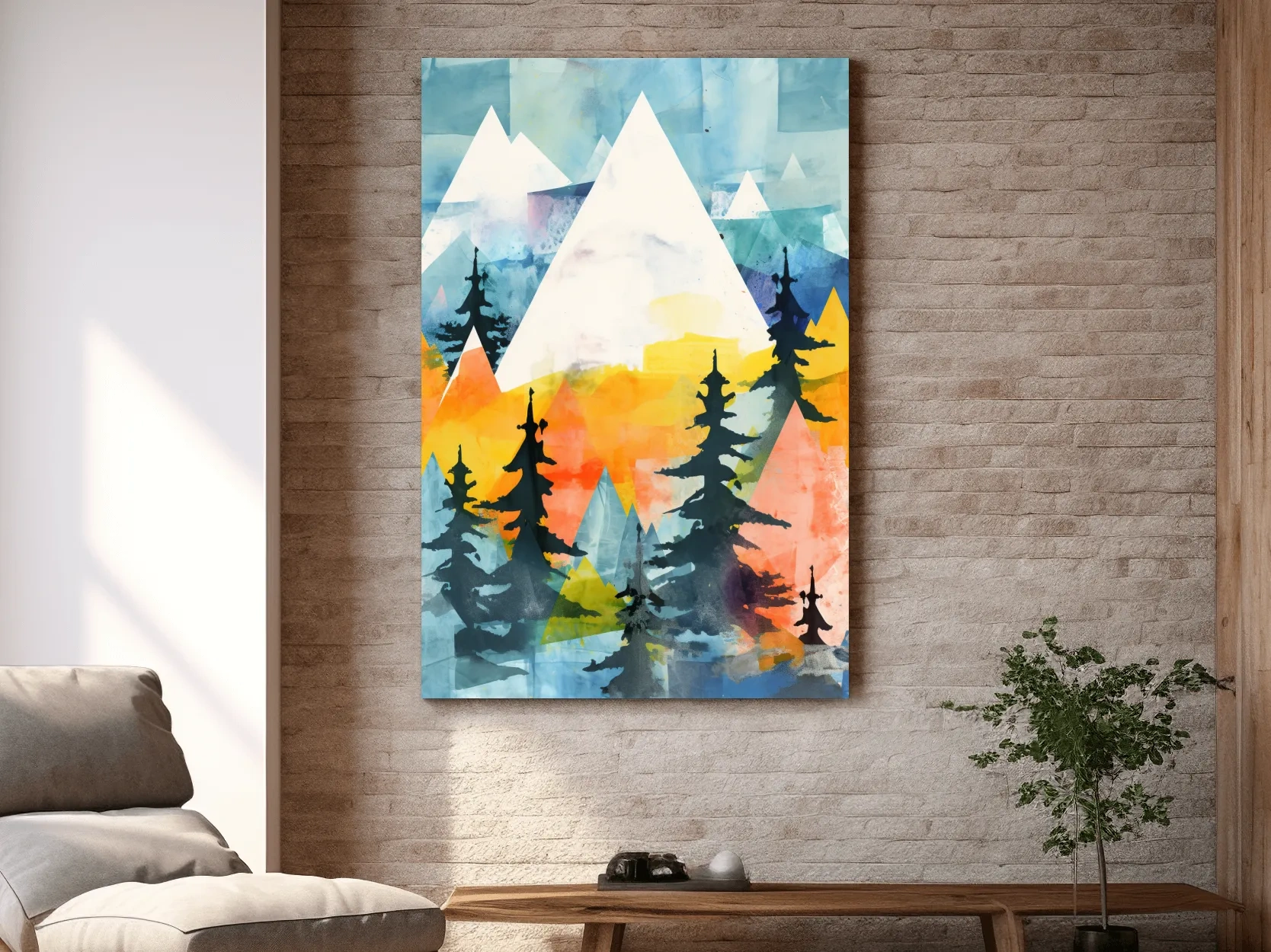 Rustic Watercolor Mountains And Pine Forest - Vibrant Alpine Landscape Wall Art